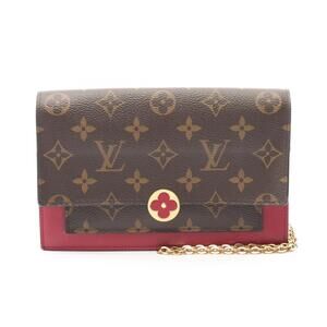 Louis Vuitton Portefeuille Wallet Flore Chain Shoulder Bag Leather Brown Pink